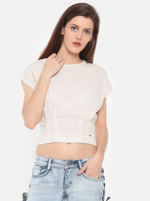 

Deal Jeans Women Off-White Solid Crop Top