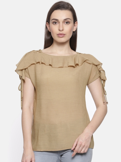 

Deal Jeans Women Coffee Brown Solid Ruffle Top