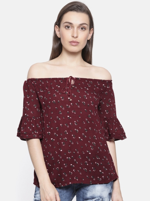 

Deal Jeans Women Burgundy Printed Bardot Top