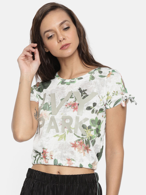 

Deal Jeans Women White & Green Printed Crop Top
