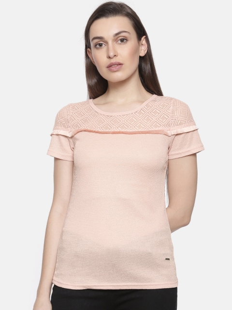 

Deal Jeans Women Peach-Coloured Solid Lace Top