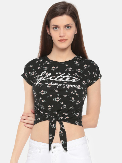 

Deal Jeans Women Black Printed Crop Top