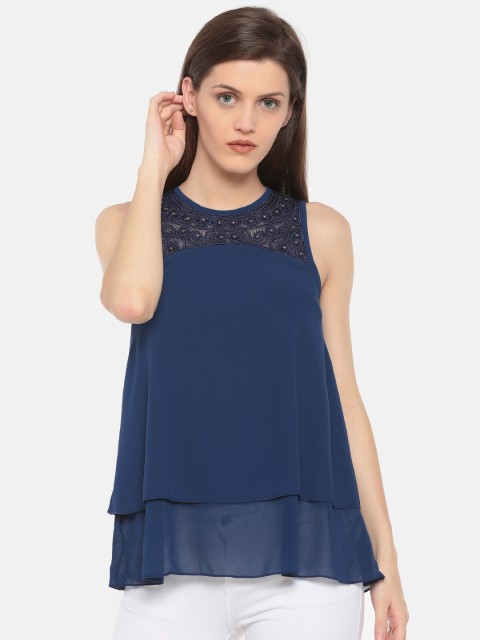 

Deal Jeans Women Navy Solid Embellished Top, Navy blue