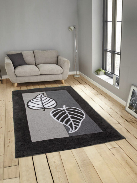 

ROMEE Black & Grey Microfiber Knitted Carpet