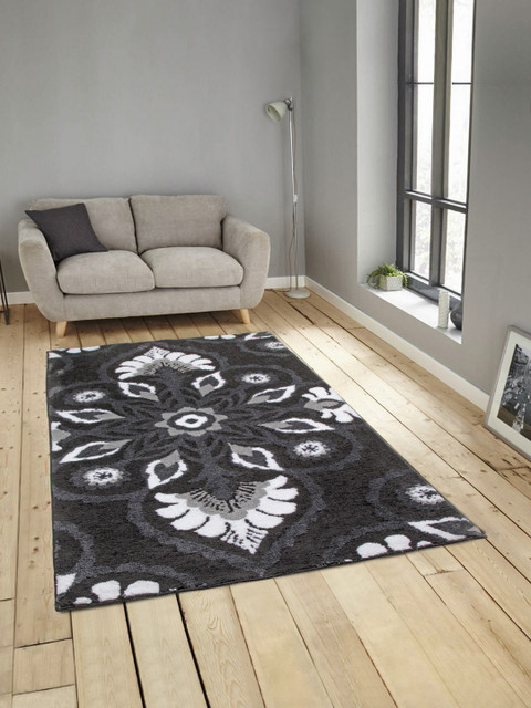 

ROMEE Black & Grey Microfiber Knitted Carpet