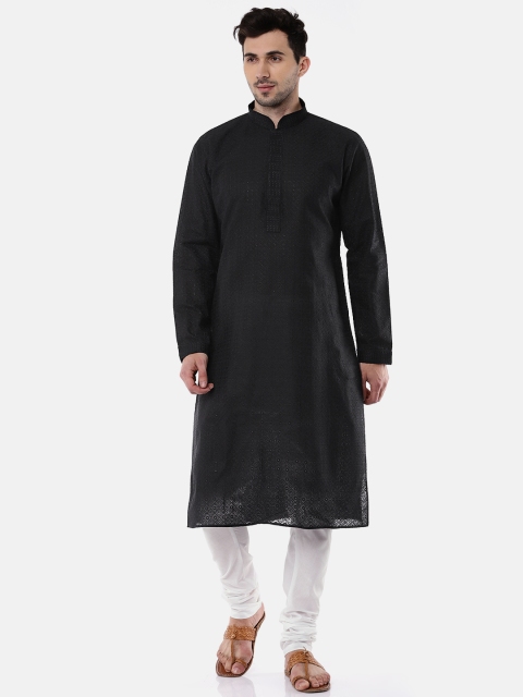 

TOZZI Men Black & White Self Design Kurta with Pyjamas