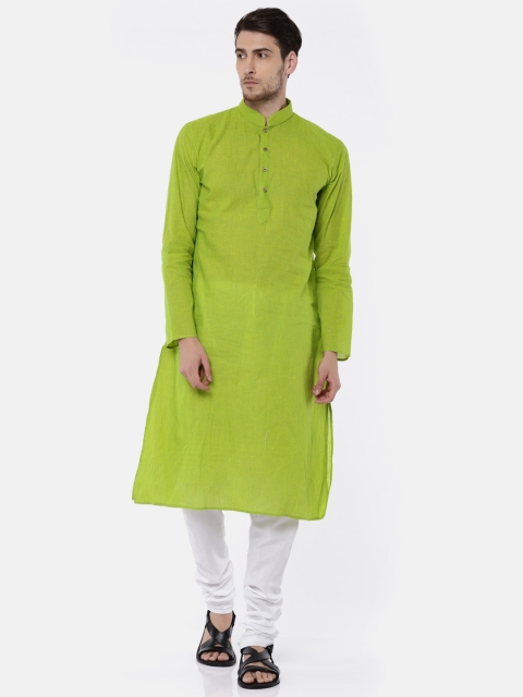

TOZZI Men Lime Green & White Solid Kurta with Pyjamas
