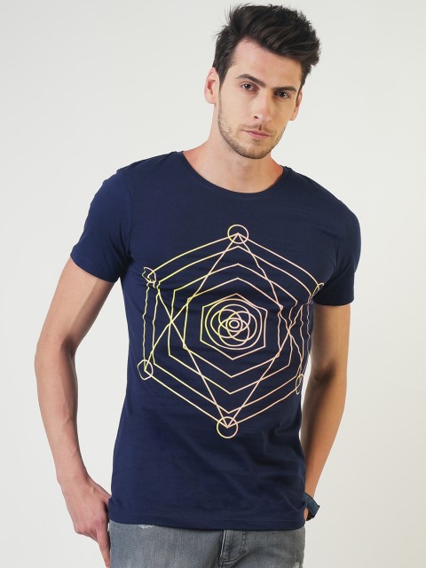 

Blue Saint Men Navy Blue Printed Round Neck T-shirt