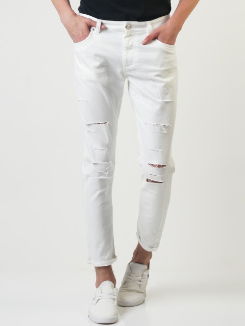 

Blue Saint Men White Slim Fit Mid-Rise Slash Knee Jeans