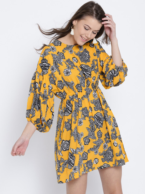

Sera Women Yellow & Black Printed Fit & Flare Dress