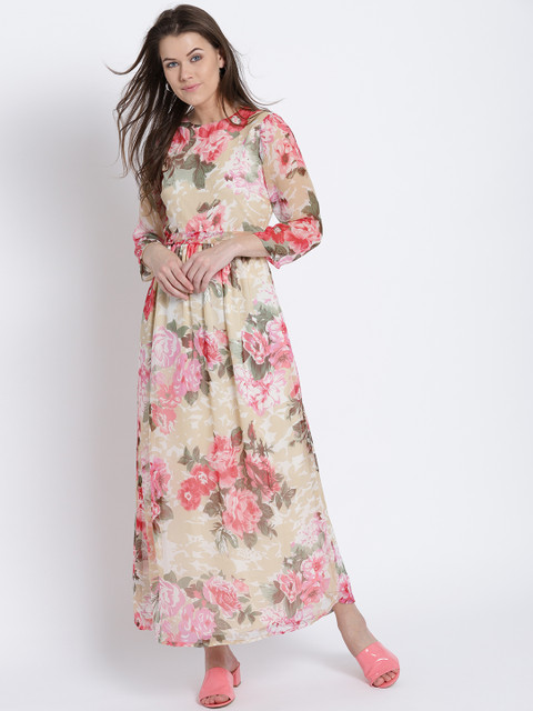

Sera Women Beige & Pink Printed Maxi Dress