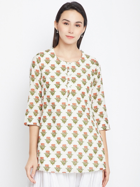 

Biba Women Off-White & Green Printed Straight Kurti