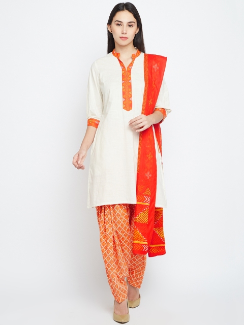 

Biba Women Off-White & Orange Solid Kurta with Salwar & Dupatta