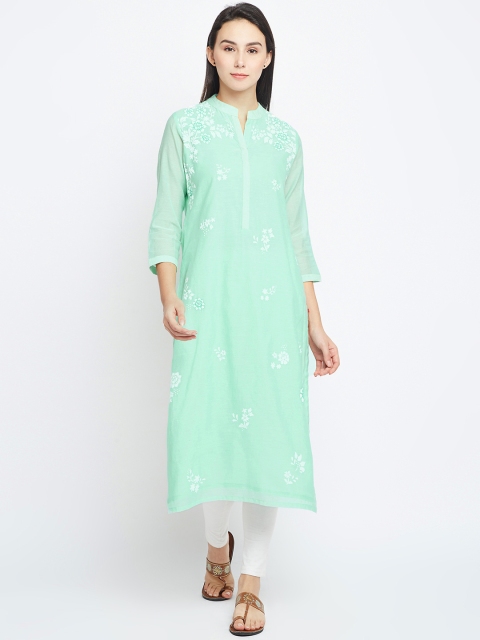 

Biba Women Sea Green & White Printed Straight Kurta