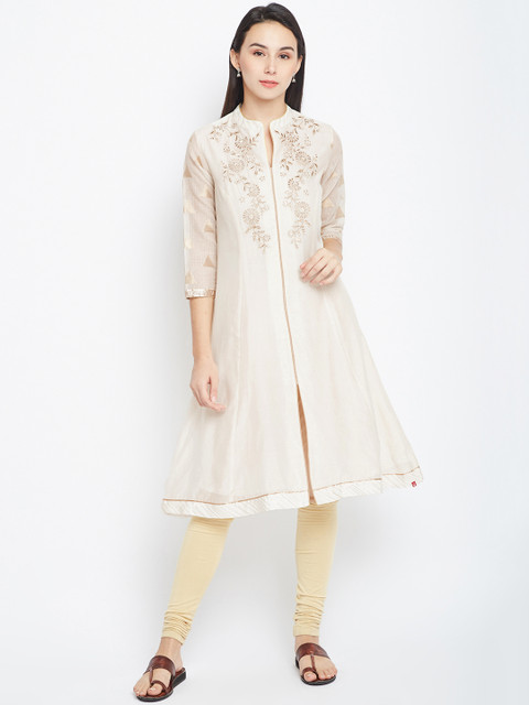 

Biba Women Off-White Yoke Design A-Line Kurta