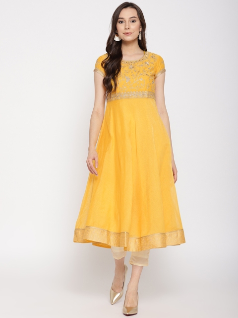 

Biba Women Yellow Embroidered Detail Anarkali Kurta
