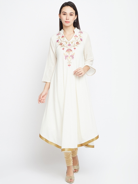 

Biba Women Off-White Embroidered Detail A-Line Asymmetric Kurta