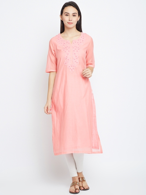 

Biba Women Pink Yoke Design Straight Kurta