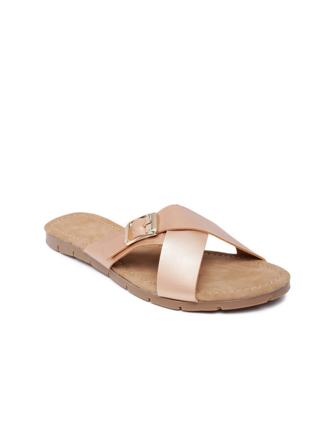 

Inc 5 Women Rose Gold-Toned Solid Synthetic Open Toe Flats