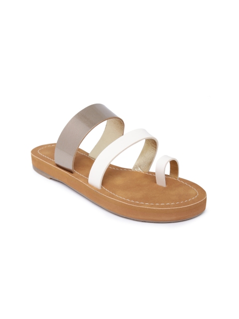 

Inc 5 Women White & Gunmetal-Toned Solid Synthetic One Toe Flats