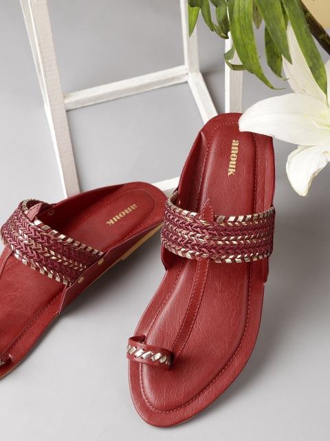 

Anouk Women Red & Gold-Toned Woven Design One Toe Flats