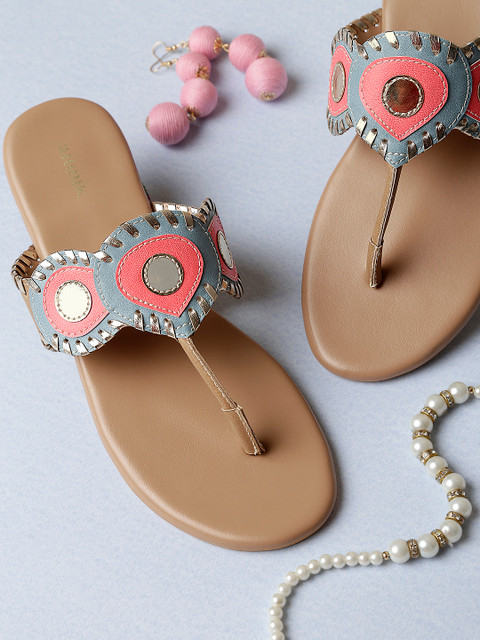 

Anouk Women Blue & Pink Embellished T-Strap Flats