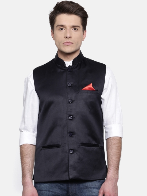 

RG DESIGNERS Men Navy Nehru Jacket, Navy blue