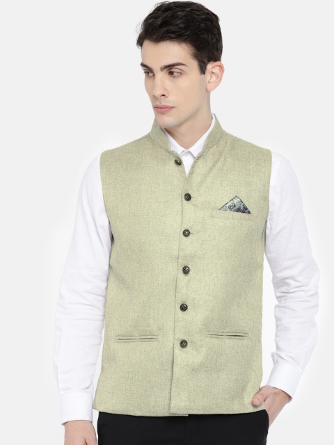 

RG DESIGNERS Men Beige Woven Design Nehru Jacket