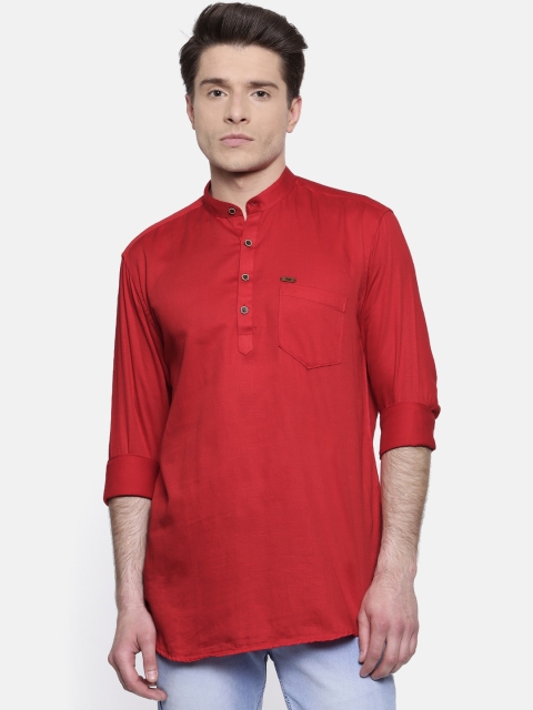 

RG DESIGNERS Men Red Slim Fit Solid Straight Kurta