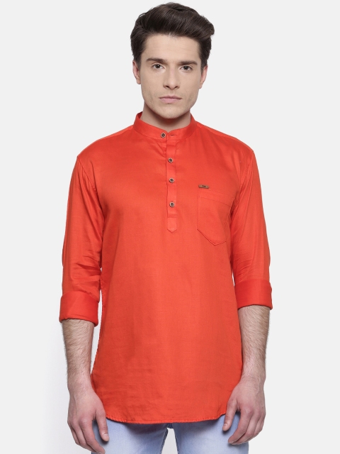 

RG DESIGNERS Men Orange Slim Fit Solid Straight Kurta