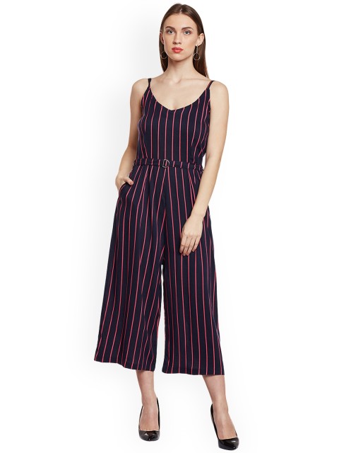 

THE SILHOUETTE STORE Navy Blue Striped Culotte Jumpsuit