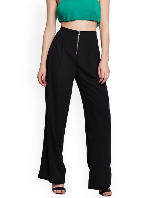 

THE SILHOUETTE STORE Women Black Regular Fit Solid Trousers