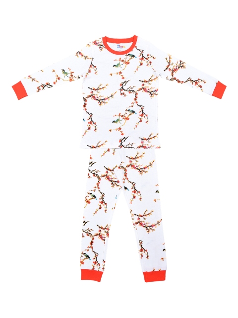 

ventra Girls White & Orange Printed Night Suit - VNT_0035