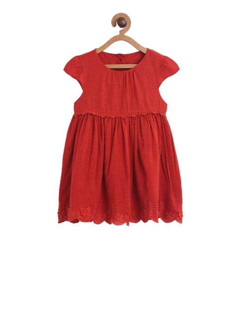 

MINI KLUB Girls Red Self Design A-Line Dress