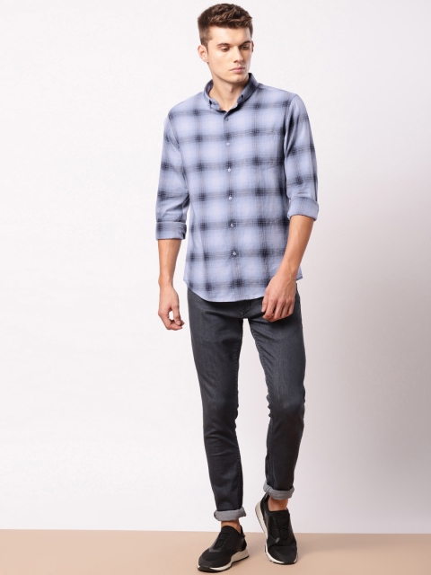

ether Men Purple & Grey Regular Fit Checked Casual Shirt, Blue
