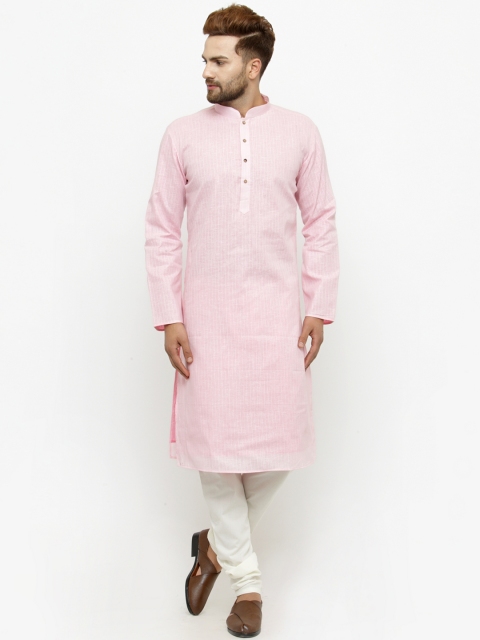 

Chitwan Mohan Men Pink & White Striped Kurta with Pyjamas