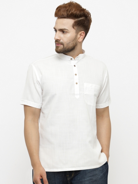 

Chitwan Mohan Men White Solid Straight Short Kurta