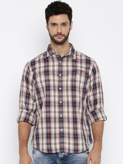 

Ed Hardy Men Off-White & Blue Checked Casual Shirt