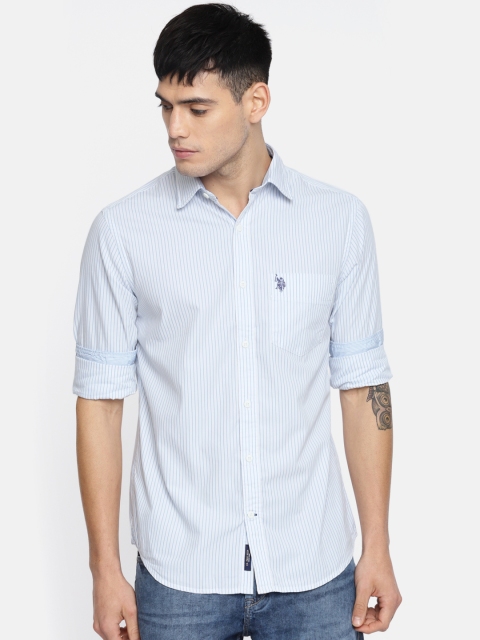 

U.S. Polo Assn. Men White & Blue Regular Fit Striped Casual Shirt
