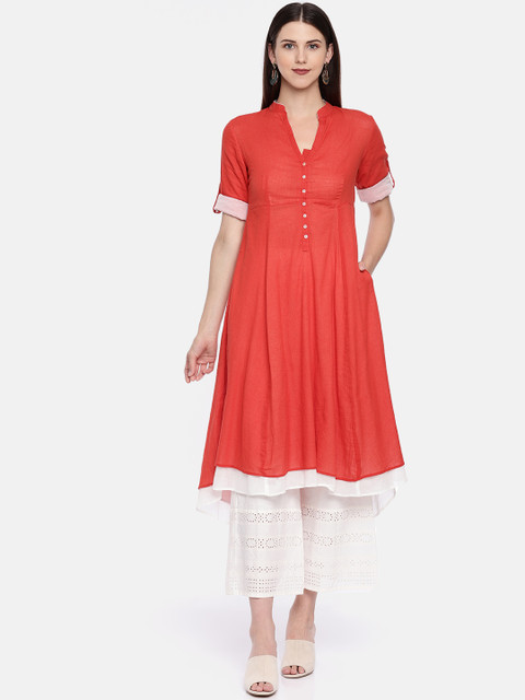 

Biba Women Red Solid Layered A-Line Kurta