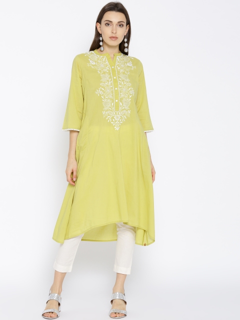 

Biba Women Lime Green Embroidered A-Line Kurta