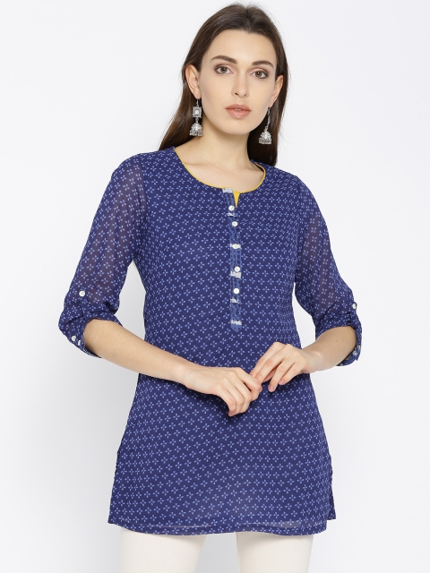 

Biba Women Blue Floral Print A-Line Kurti