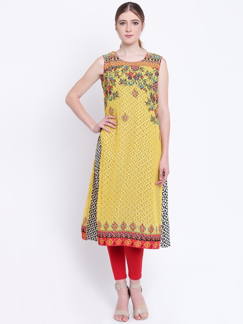 

Biba Women Yellow Printed Layered A-Line Kurta