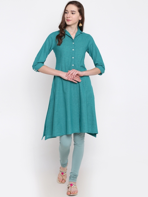 

Biba Women Teal Blue Checked A-Line Kurta