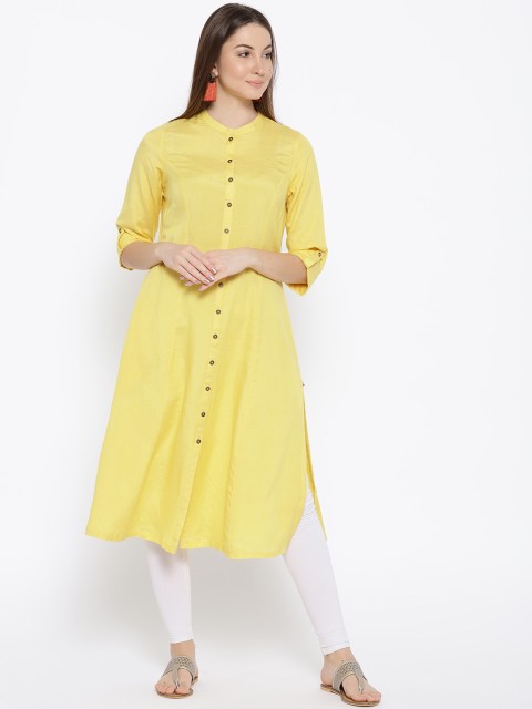 

Biba Women Yellow Solid A-Line Kurta