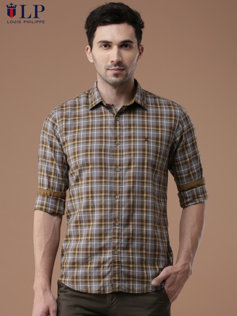 

Louis Philippe Sport Men Brown & Grey Super Slim Fit Checked Casual Shirt