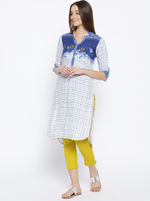 

Biba Women White & Blue Printed Pathani Kurta