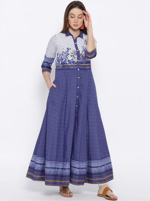 

Biba Women White & Blue Printed Anarkali Kurta