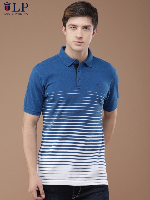 

Louis Philippe Sport Men Blue Striped Polo Collar T-shirt