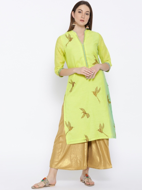 

Biba Women Green Quirky Printed Straight Kurta